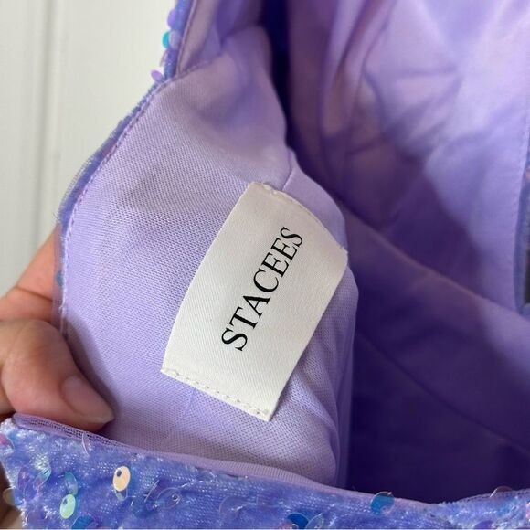 NWT Stacees Lilac Purple Rhinestone Velvet Halter Neck Maxi Dress Sz 16 Wedding - Picture 8 of 10